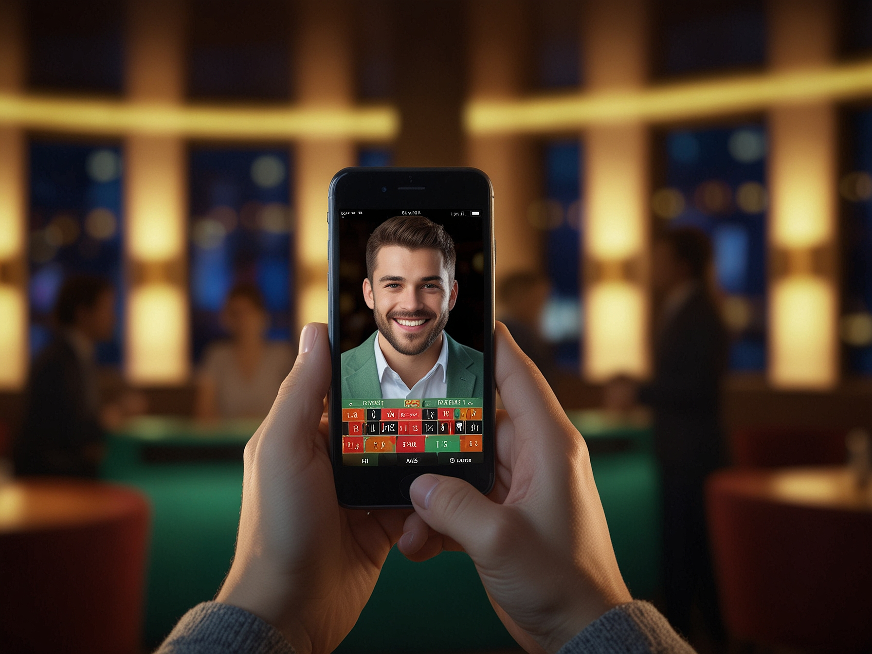 Player holding a smartphone with bonus screen
